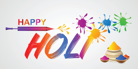 Fototapeta na wymiar happy holi Indian festivel of color pichkari with colour splash vector poster