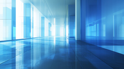 Blue and blue interior with dark flooring.