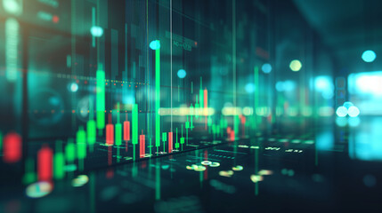 A photograph of a detailed uptrend line candlestick graph, showcasing green and red candles, Generative AI