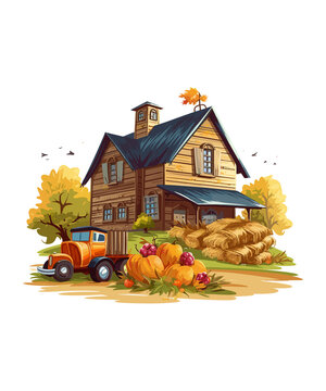 recommend clip art: Harvest Farmhouse Scene illustration clip art 
