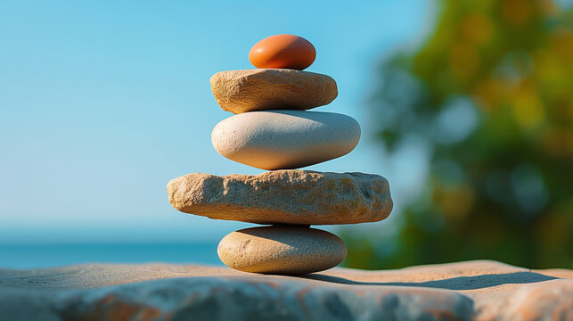 Stacked stones against a blurred background