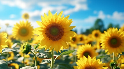 Beautiful Close Up Sunflower Field Crop 3d render