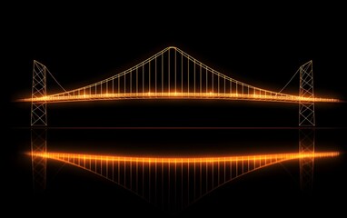 Simple outline bridge silhouette. 3D Rendering. Fluorescent bulb lighting