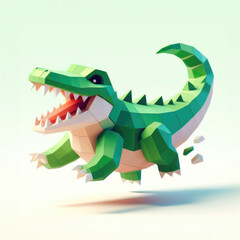 Obraz premium Happy Leap of the Polygonal Crocodile. 3D minimalist cute illustration on a light background.