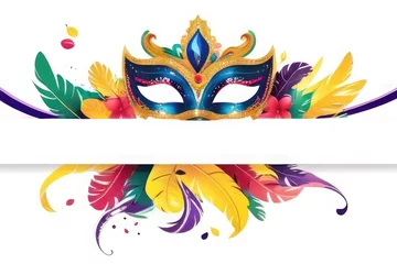 Poster Mardi Venetian carnival mask festive with colored frame banner. carnival festival, Carnival mask on empty banner background   © azait24