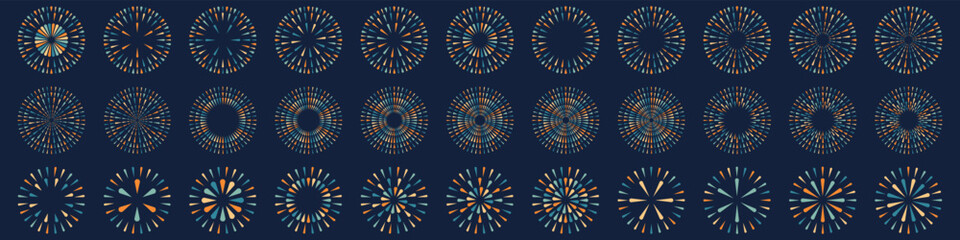 Set of creative fireworks explosion design vectors, ornament fireworks colorful design vector.