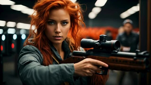 beautiful woman at the shooting range