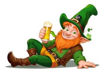 Saint Patrick's Day character wearing traditional costumes. Leprechaun Saint Patrick alcoholic Drinks, character.