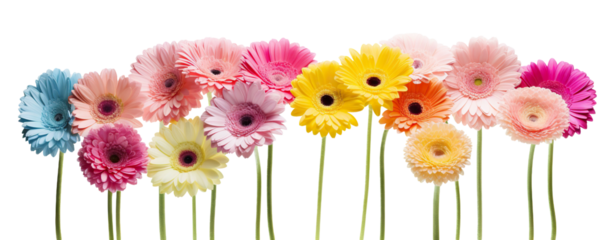 Colorful array of gerbera daisies, cut out
