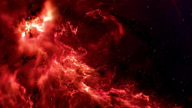 Dramatic fiery red space nebula. Fractal art background.