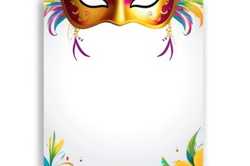Masquerade Magic Carnival Party Mask with Feathers on an Empty Banner Background