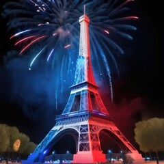 colorful illustration of eiffel tower  France on July 14th  Bastille Day  for french national day Tour 