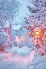 Beautiful snow scenery, the village is covered with heavy snow.