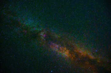 Night starry sky with bright stars, milky way and galaxies