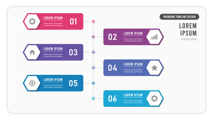 Six steps hexagon tree infographics
