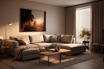 A cozy living room with a corner sectional sofa