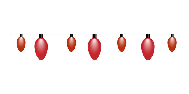 Christmas colored garlands for decoration. Festive glowing bulbs and lights. On a white background.