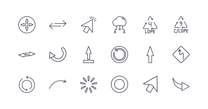 editable outline icons set. thin line icons from user interface collection. linear icons such as crossroads, exchange personel, cloud with connection, refresh button, selectioned circle, right curve