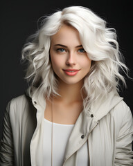 Naklejka premium Portrait of a Gorgeous Woman with Wavy White Hair