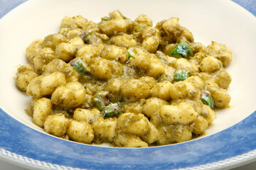 Italian  cuisine. Gnoqui with pesto