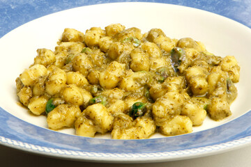Italian cuisine. Gnoqui with pesto