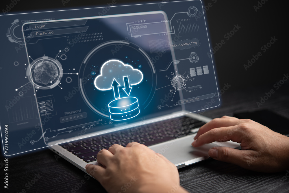 Aufkleber personal cybersecurity with cloud storage technology, data backup, and privacy login passwords, inte