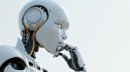 Thinking AI humanoid robot analyzing information data in concept of artificial intelligence by machine learning process
