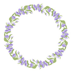 Wreath of lavender flowers. Element of purple delicate flowers for your design. Vector illustration isolated on white background.