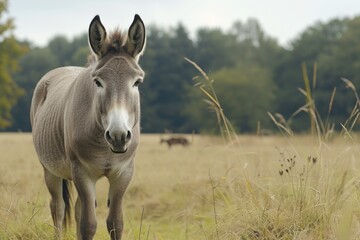 Grey donkey in field