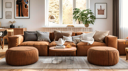 Stylish and Modern Interior with Sofa, Contemporary Furniture, and Elegant Living Room Decor