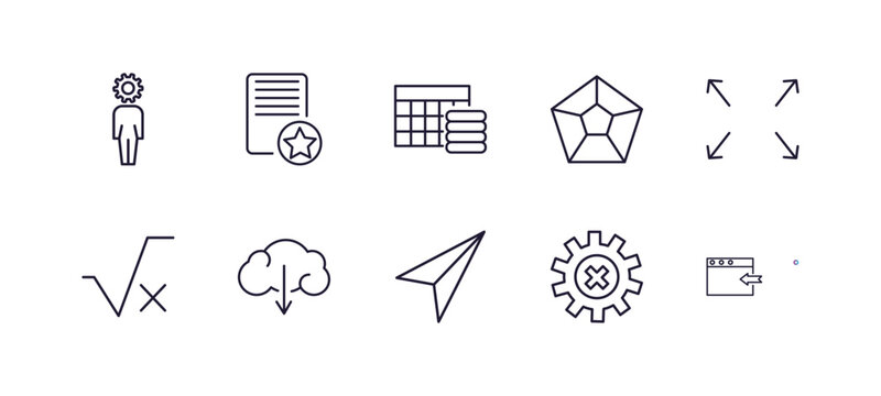 editable outline icons set. thin line icons from user interface collection. linear icons such as user tings interface, documents with a star, pentagonal chart, photo size, flying origami airplane,