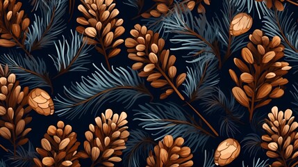 seamless background with coniferous branches pattern, coniferous, fir, 