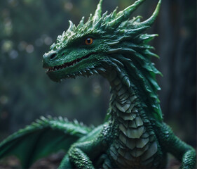 Fototapeta premium portrait of beautiful wisdom forest dragon. close up. symbol chinise horoscope year. New year concept. AI generated