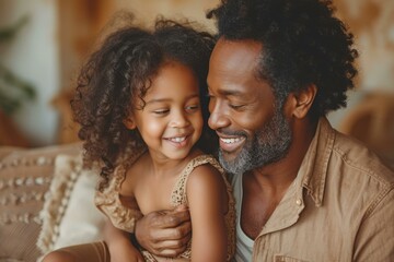 Happy father and daughter hugging each other - obrazy, fototapety, plakaty