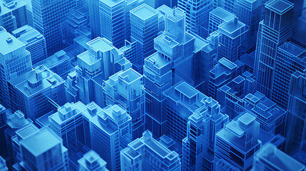 Blue city buildings scene, intensive white transparent technolgy sense.