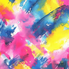 Naklejka premium Colorful watercolor brush strokes seamless pattern. Abstract painting. Bright and vibrant colors. Pink, blue, yellow and purple hues. Hand painted. Grunge texture.