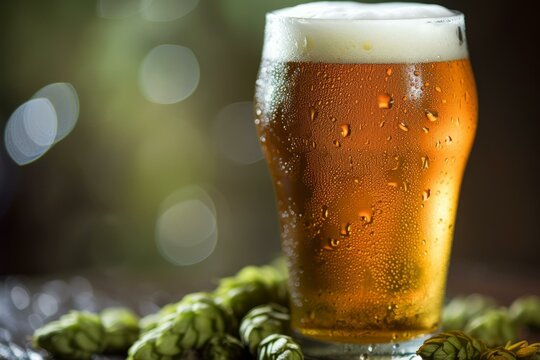 Refreshing and cold beer with hops
