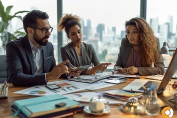 Fototapeta premium Three business professionals having a meeting in an office