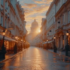 Naklejka premium Stunning sunset over the historic buildings of Saint Petersburg, Russia