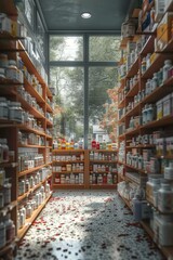 Modern pharmacy interior with shelves full of medication