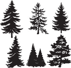 Obraz premium tree, christmas, winter, snow, forest, pine, fir, vector, holiday, nature, landscape, trees, illustration, celebration, season, xmas, cold, evergreen, christmas tree, silhouette, wood, decoration, spr