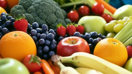 A variety of fruits and vegetables are arranged together