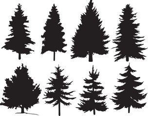 Set Trees. Hand drawn vector illustration	