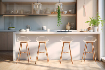 A kitchen featuring a floating breakfast bar 