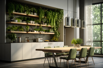 A kitchen with a built-in wall-mounted herb garden