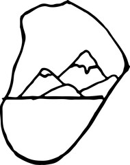 handgemalte silhouette von stein mit berg, bergen, bergkette