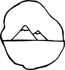 handgemalte silhouette von stein mit berg, bergen, bergkette