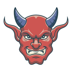 Vector illustration of a eerie red skinned demon with horns. Face obscured by blurred rectangle, adding mystery. Ideal for fantasy, gaming, or Halloween content