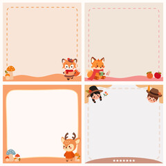 Set of Cute paper memo, note memo and sticky note with illustrations of autumn.Template for planners, checklists, notepads, cards and other office supplies.Vector illustration in cartoon style.