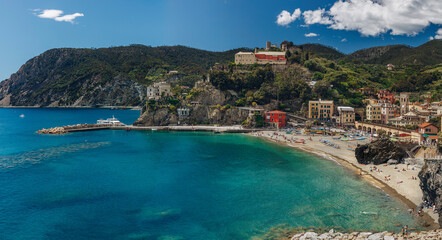 General view of Monterosso al Mare, a town and commune in the province of La Spezia, part of the region of Liguria, Northern Italy and one of the five villages in Cinque Terre.